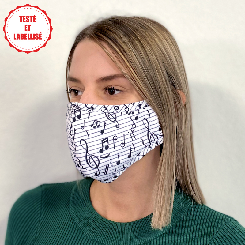 Masque en tissu – Visuel "Notes de musique"